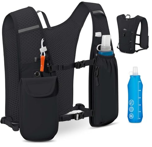 Chaleco Hidratacion Trail Running Soft Flask da 500ml Mochila de Correr para Hombre y Mujer Ligero Mochila Hidratacion para Ciclismo Running (Todo Negro)