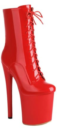 OTMYIGO Stivali con Plateau e Tacco Alto 20 cm, Stivaletti con Plateau e Lacci per Pole Dance, Scarpe con Tacco Alto e Cerniera Laterale,Rosso,39