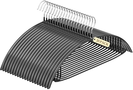 UEAKPIC Non-Slip PVC Coating Metal Coat Hangers 20 Pack, Heavy Duty Clothes Hangers, No Shoulder Bumps, Space Saving Hangers for Sweaters, Suits, Shirts, Skirt, Jackets, Black