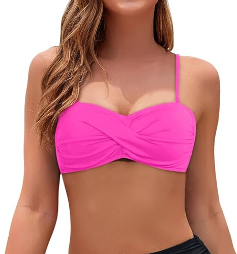Haut de Maillot de Bain Femme Bandeau Push-Up Sexy Bikini Bandeau Bretelles Amovibles et sans Bretelles Col en V Croisée Hauts de Bikinis pour Femme Haut de Bikini Noir avec Rembourrage Amovible