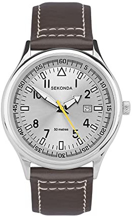 Sekonda Herren Datum klassisch Quarz Uhr mit Leder Armband 1558.27