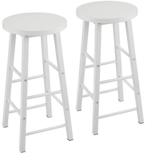 WOLTU Barhocker 2er Set mit Fußstütze, 71 cm Hohe Barstuhl aus Stabilem Metallgestell, Einfache Montage - für Küche, Bartheke und Esszimmer - Weiß