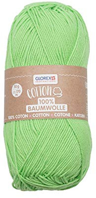 Glorex 5 1004 11 - Cotton 100 % Baumwolle, vielseitig einsetzbar zum Stricken, Häkeln und Basteln, sehr gute Qualität, weich und waschbar, 50 g, ca. 170 m, hellgrün