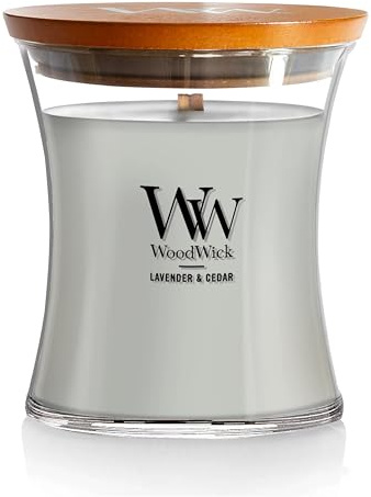 WoodWick Lavender & Cedar Holiday Candle Gifts for Women and Men, 9.7 oz Medium Hourglass Candle with Crackling Wick