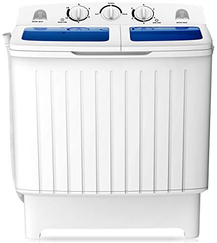 COSTWAY Portable Washing Machine, Twin Tub 20 Lbs Capacity, Compact Laundry Washer(12 Lbs) and Spinner(8 Lbs), Durable Design, Timer Control, Perfect for RV, Apartments and Dorms, Blue+White