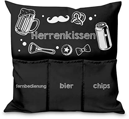 Kudde med fickor present örngott med fyllning förvaringsväska öl fjärrkontroll snacks till filmkvällen födelsedag alla hjärtans dag på soffan soffan säng motiv herrkudde herr kudde [091]