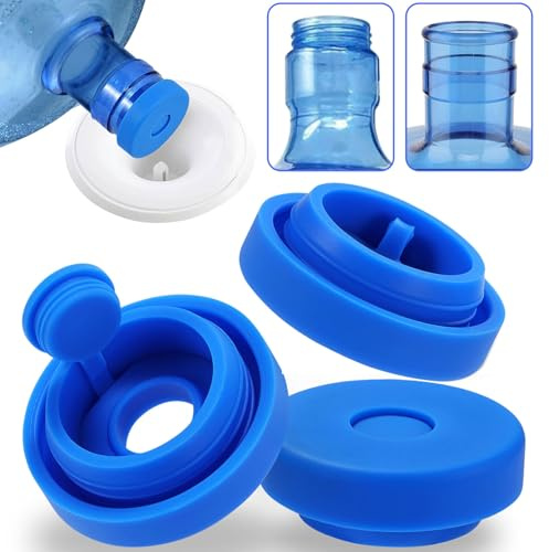 3 and 5 Gallon Water Jug Cap Reusable，Food Grade Silicone Replacement Gallon Caps for 55mm Bottle and Water Dispensers，Non-Spill 5 Gal Water Jug Cap Replacement Cover, Patented（3 Pack）