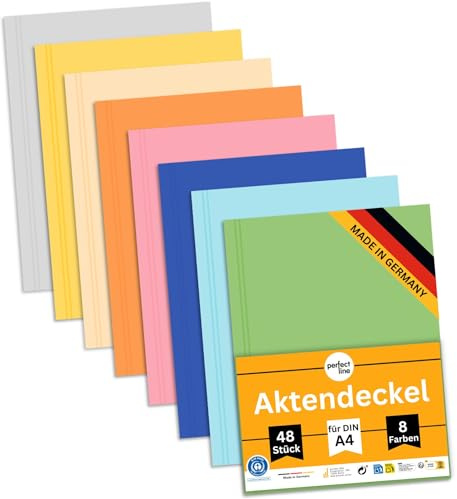 perfect line - 48 Aktendeckel DIN A4 - stabile Papp-Hefter aus Recyclingkarton, 250g/m², diverse Farben - umweltfreundlich, Blauer Engel zertifiziert