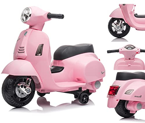 Vespa elettrica per bambini 2 anni Batteria 6V 4,5A Carico massimo 25KG tempo di guida 45 MINUTI Motore: 1x35W Verde Acqua (Rosa)