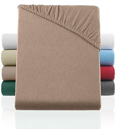 BaSaTex Flausch Feinbiber Winter Spannbettlaken Biber Spannbetttuch | 100% Baumwolle | 120x200 cm | Taupe