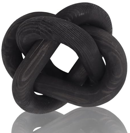 HERCHR Wood Chain, 3 Link Decor Wood Knot Wooden Chain Link Decorations Hand Carved Decorative Wooden Knot for Coffee Table(Black)