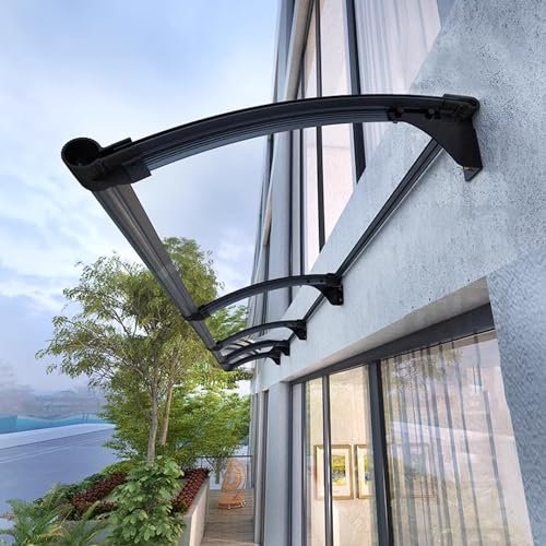 Vordach Überdachung Haustürvordach,Pultbogenvordach aus 2.5 mm Transparent Polycarbonat und Aluminium Rahmen,Wasserdicht,UV Beständig Vordach für Eingangstür,mit Zubehör (80x110cm/32 x43)