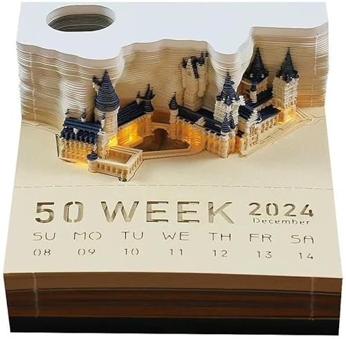 Calendrier 3D 2024 2024 Calendrier Château Bloc-notes 3D Calendrier 2024 Notes 3D Autocollants pratiques DIY Carte Artisanat Bloc-notes Calendriers de bureau créatifs for enfants ， for notes, signets/