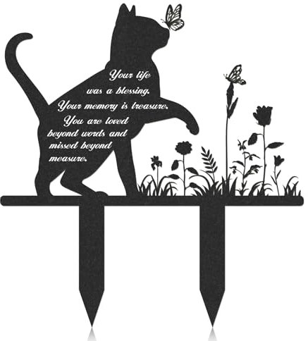 Rngmsi Marqueurs funéraires pour animaux de compagnie – Piquet de jardin en métal pour chat – Plaque commémorative pour chat – Marqueur funéraire pour l'extérieur – Plaque funéraire imperméable pour