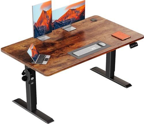 Flamaker Standing Desk 120x60cm Height Adjustable Desk with Splice Board Standing Table with Hook Office Table with Memory Smart Pannel,Vintage Brown