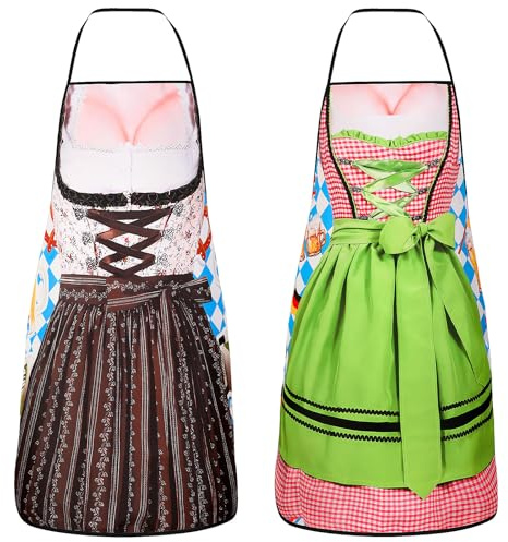 SEPGLITTER 2 delantales Oktoberfest, traje bávaro Oktoberfest para mujer, disfraz de tirolesa para barbacoa, hornear, cocinar, cocina, jardinería, regalos, multicolor, 80 x 60 cm