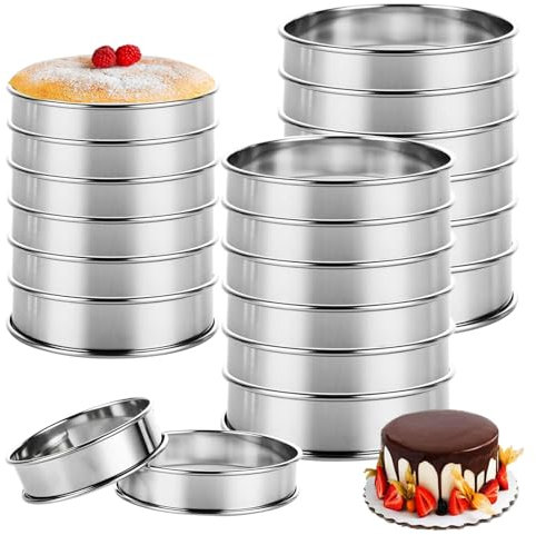 LOPYXBR Lot de 20 anneaux crumpet, 8 + 10 cm, ronds, pour muffins, desserts, pâtisseries, gâteaux, pâtisseries, en acier inoxydable