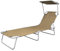 Grauer Outdoor-Loungesessel mit verstellbarem Sonnendach – tragbare Strandliege mit robuster Chaiselongue aus pulverbeschichtetem Stahl und bequemer Liege aus 600D-Oxford-Stoff zum Entspannen-Taupe