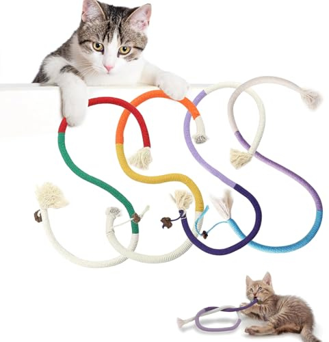 PacuM 4 Pièces Jouet à Mordre Corde à Herbe à Chat Longues molaires l'herbe à Chat Jouet Corde Chaton Dentition 70 cm Bâtonnets à Mâcher pour Grincer des Dents Intérieur