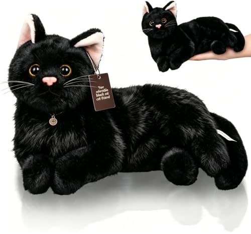ibasenice Peluche Chat Noir Réaliste 29cm, Doudou Chat Noir Doux et Confortable, Décoration de Maison Créative pour Halloween et Anniversaire, Coussin Peluche Multiusage pour Enfants et Adultes