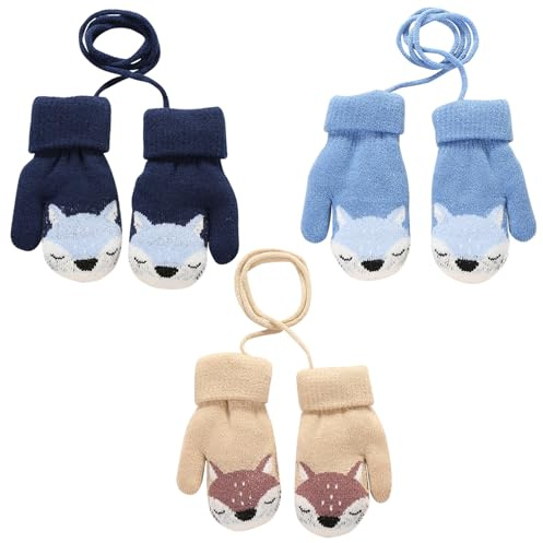 JSTHHTT 3 Paires Moufles Enfant, Gants Hiver Chaud Mignon Fille GarçOn, Gants D'Enfants, Tricoté Gants Avec Ficelle, Moufle Epais Enfant Gants Pour Un Port Quotidien En ExtéRieur