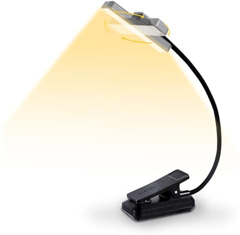 VAVOFO Rechargeable Book Light Rotatable：24 LEDs Reading Light, 3-Color & 9-Brightness Book Lamp, Eye Cared 120Hrs Runtime Lightweight Clip on Led Light for Book Lovers (Black)