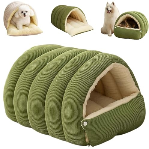 Warmth Cozy Comfort Plush Pet Cave, Dog and Cat Cave, Removable and Washable Pet Bed (Green,M)