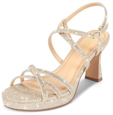 PIZZ ANNU Stellora Sandales Plateforme Femme et Nu-Pieds Talon, Confortable Chic Chaussures Été Paillettes pour Mariage Soirée Doré EU 40
