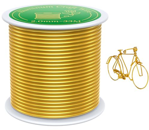 VynyQoo 2mm Filo di Ferro Modellabile, 33m Filos di Ferro Oro, Filo Alluminio Metallico per Creazioni Artigianato Gioielli DIY