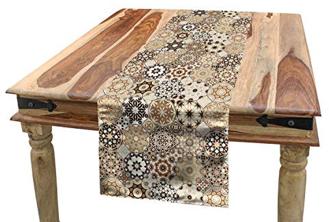 ABAKUHAUS orientalisch Tischläufer, Octagonal Retro Style, Esszimmer Küche Rechteckiger Dekorativer Tischläufer, 40 x 300 cm, Dunkelbraun Hellbraun