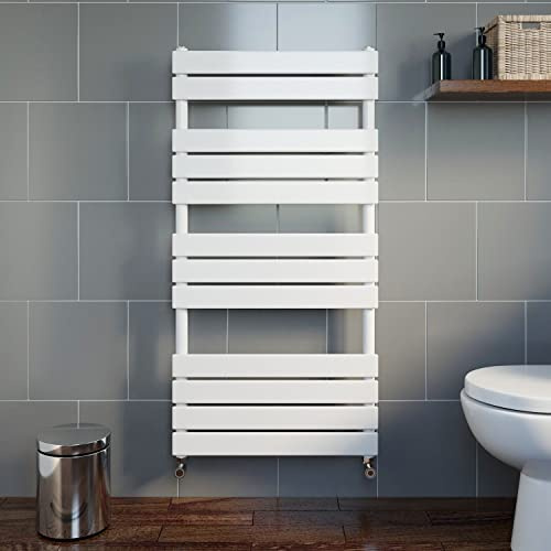 DuraTherm® 1200 x 600mm Flat Panel Heated Towel Rail Radiator Modern Central Heating Bathroom Warmer Wall Mounted Ladder Rad, Gloss White