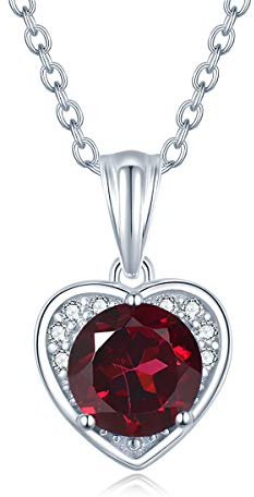 Naturlig granat/Ametyst synectisk safir/rubin/smaragdmånadssten hjärtskuren form med 925 sterling silver hänge halsband smycken för kvinnor flickor - kedjelängd: 40 + 5 cm, Sterlingsilver, Skapad
