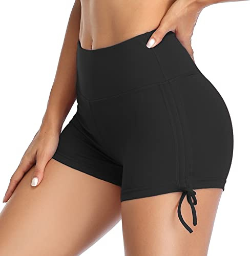 VUTRU Dam Sexig Yoga Kort magkontroll Träning Löpning Badshorts med Sidoband S-XL Svart XL