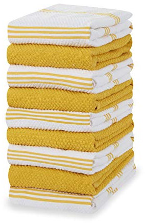 Sticky Toffee Geschirrtücher aus 100% Baumwolle, Frottee, 9 Stück, Küchentücher, 40,6 x 71 cm, gelb, weich, saugfähig, für Restaurant, Bar, Glas, Küchentücher