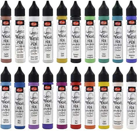 LM-Kreativ Wachspenset 20er Set Profi 20 Farben je 28 ml – Kerzenstifte für Kerzen bemalen | Set Candle Pen Kerzenstifte zum Verzieren Kerzenmalstifte Taufkerze selber machen | XXL Kerzenfarben Set