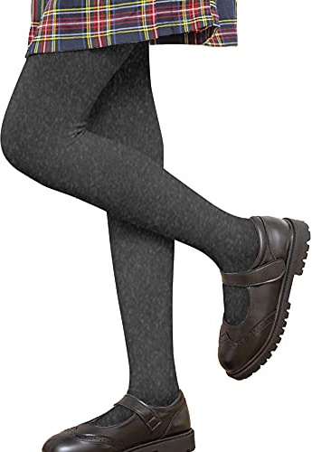 LOLANTA Girls Winter Tights Thick Fleece Lined Strechy Soft Pantyhose School Uniform, Grey, 9-11 Years, L
