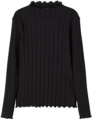 NAME IT Mädchen Nkfnoline Ls Slim Top Noos Langarmshirt, Black, 146/152
