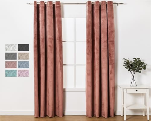 TRAMAS+ Rideaux occultants en Velours, 1 pièce 140 x 260 cm, Isolation Thermique et réduction de la lumière, Rideaux avec œillets, Rideaux pour Le Salon, la Chambre à Coucher et Les intérieurs - Rose