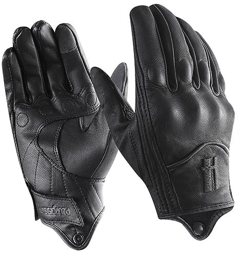 Harssidanzar Guanti da Moto in Pelle, Uomo Touch screen Guanti invernali da guida in pelle di capra GM041EU, Nero (per l'inverno), taglia M