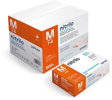 Santex Guantes de nitrilo naranja Flash Orange Power | Guante de alto rendimiento, Gofrado Diamantado en ambas caras | Caja 50 unidades | Talla L | Marca