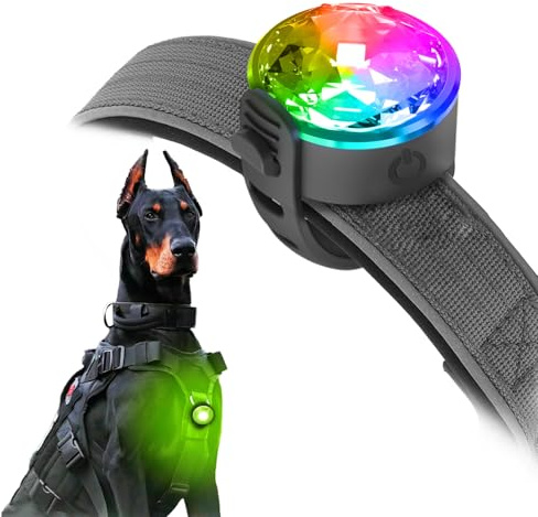UMIONE Rechargeable Dog Light, changeable 7 colours, 100% waterproof, silicone material for durability. This is a night time dog walking light.