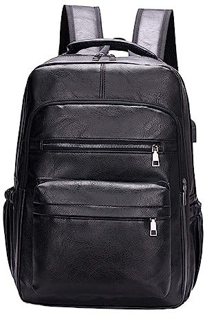 TOOYFUL Zaino per Computer Portatile da Uomo, Borsa Impermeabile in Pelle PU, Zaino da Viaggio con Porta di Ricarica USB, Borsa da Scuola per Lavoro, Viaggio, Nero