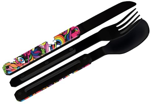 Akinod Gourmet-elegant rakt bestick med magnetisk insats (kniv, gaffel och sked) - magnetiskt rakt bestick 12H34 mod.BLACK MIRROR Jimy
