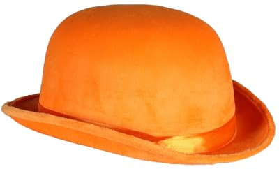 Thetru Melon Top Colour Velours avec ruban de satin 60 cm | Orange fluo – Chapeau de bowler adulte