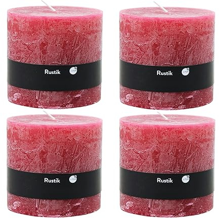 Stumpljus Rustic Set – blockljus, ljus, ljus, adventskrans, advent – inget sot – (10 x 10, kardinal röd, 4)