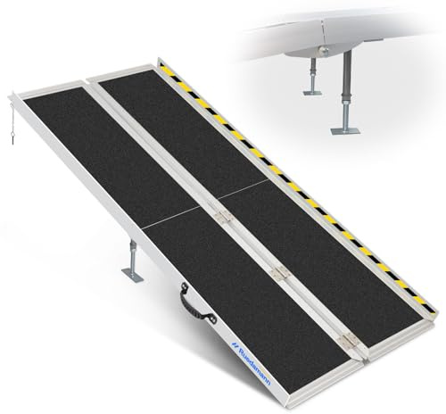 Ruedamann 8FT Wheelchair Ramp, 600Lbs Capacity, Non-Slip Threshold Ramp, Portable Aluminum Folding Handicap Ramp, Wider Design, Mobility Ramp for Home, Wheelchairs, Steps, Stairs, Doorways, Curbs