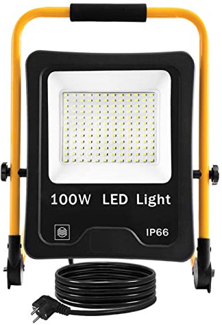 FIVMEN Baustrahler 100W 8500LM LED Strahler Arbeitsleuchte mit Standgestell und 3m Kabel Stecker Baulampe Arbeitsscheinwerfer Wasserdicht IP66 für Garage Werkstatt Baustelle, Kaltweiß
