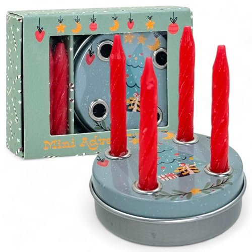 MIJOMA Advent to go: Pocket Adventskranz mit 4 roten Mini-Kerzen, Ideal für unterwegs, Traditionell und kompakt, Perfekt als Mitbringsel oder Geldgeschenkverpackung. (Motiv Tannenbaum)
