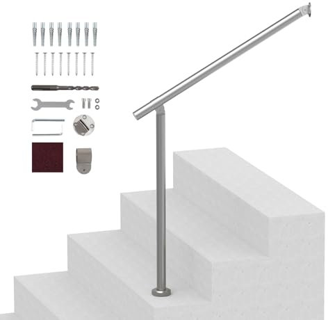 VEVOR Handrails for Outdoor Steps, 31.5in / 80cm Deck Railing Kit Wall Floor Mounted, Railings for Outside Steps with Installation Kit, Hand Rails for Seniors,Porch Railing & Deck Rail Kit, Silver