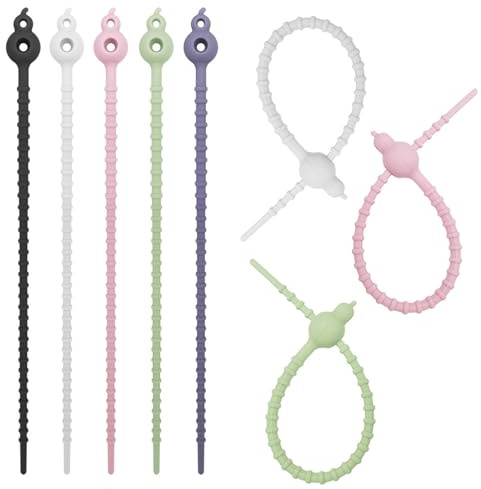 Hrtyvhin 5Pcs Silicone Cable Ties Reusable Rubber Twist Ties Multipurpose Elastic Wire Organizers Rubber Cord Tidying Tool